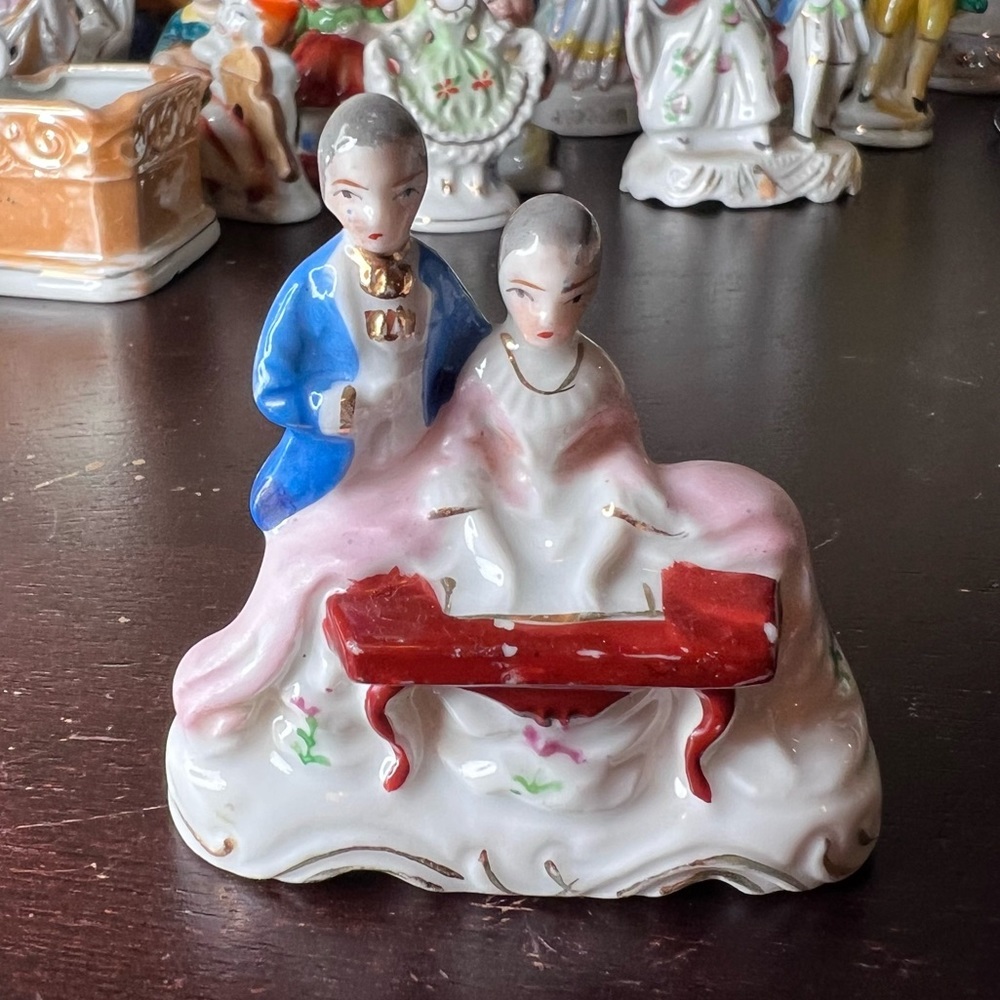 Vintage 1940’s Made in Occupied Japan Colonial Couple Playing Piano Spinet